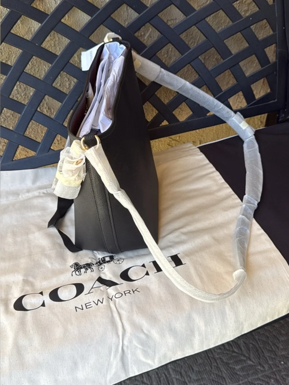 Coach Black Pebbled Leather Bucket Shoulder Bag with Gold Hardware
